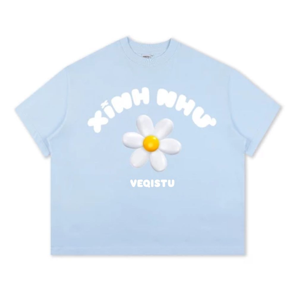 Áo Thun Local Brand VEQISTU " Xinh Như Hoa ", Áo Thun Boxy Form Rộng Unisex 250Gsm 100% Cotton