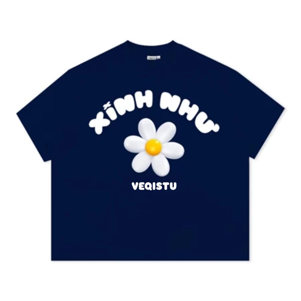Áo Thun Local Brand VEQISTU " Xinh Như Hoa ", Áo Thun Boxy Form Rộng Unisex 250Gsm 100% Cotton