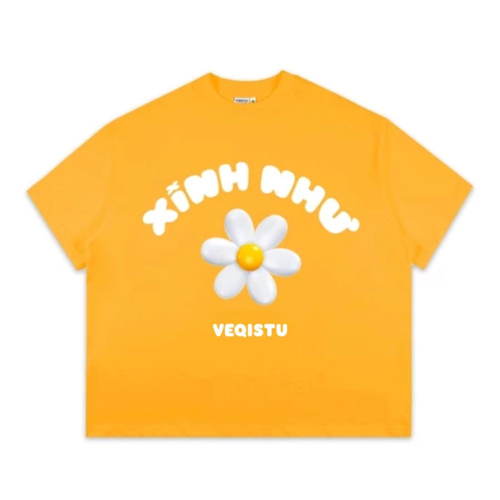 Áo Thun Local Brand VEQISTU " Xinh Như Hoa ", Áo Thun Boxy Form Rộng Unisex 250Gsm 100% Cotton