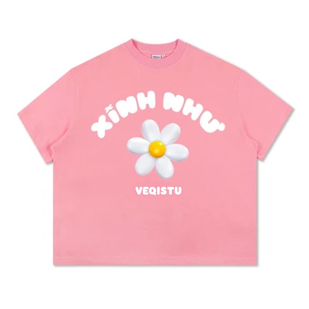 Áo Thun Local Brand VEQISTU " Xinh Như Hoa ", Áo Thun Boxy Form Rộng Unisex 250Gsm 100% Cotton