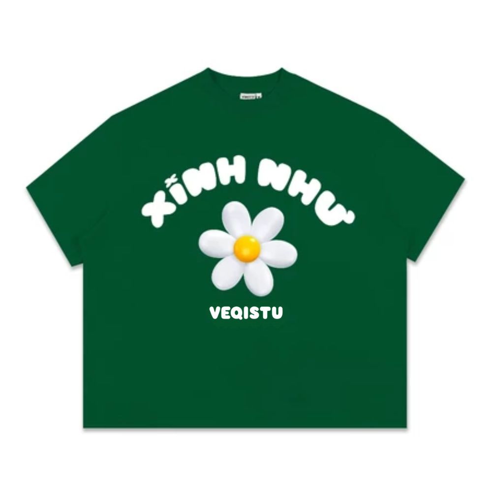 Áo Thun Local Brand VEQISTU " Xinh Như Hoa ", Áo Thun Boxy Form Rộng Unisex 250Gsm 100% Cotton
