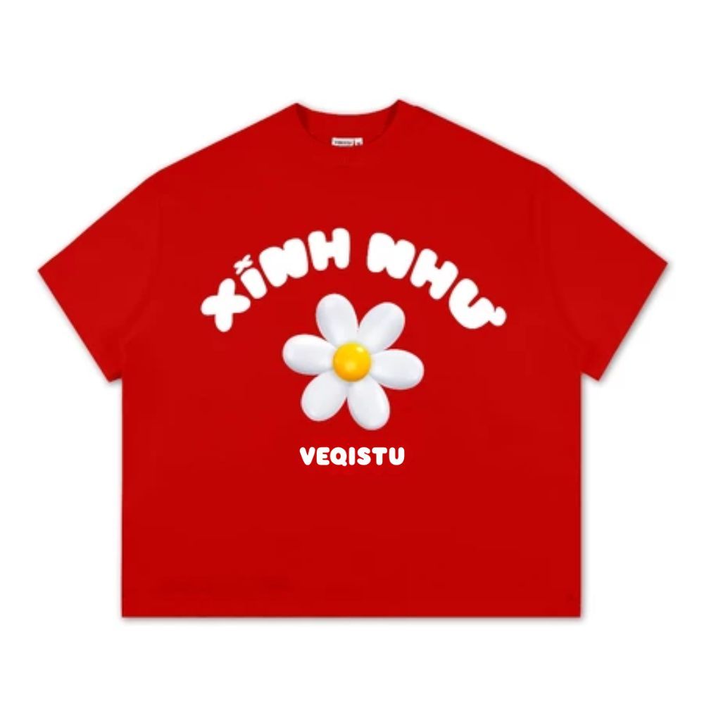 Áo Thun Local Brand VEQISTU " Xinh Như Hoa ", Áo Thun Boxy Form Rộng Unisex 250Gsm 100% Cotton